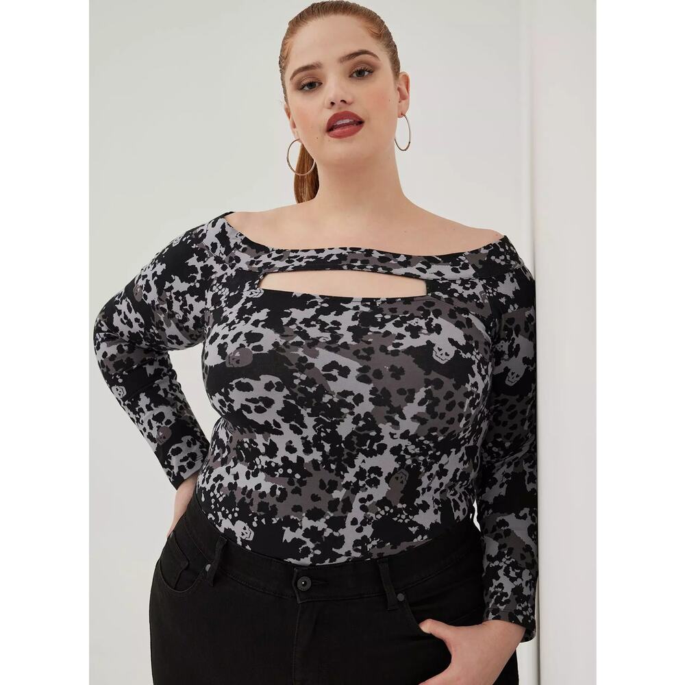 Torrid LoveSick | Cold Shoulder Keyhole Tee - Super Soft Black Hiding Skulls